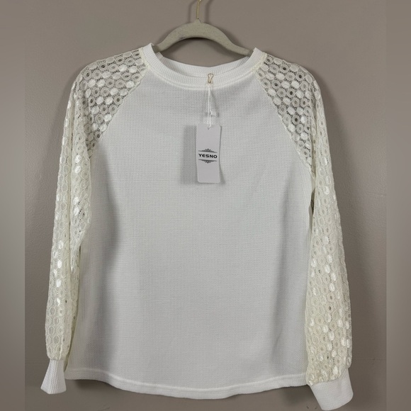 NWT YesNo white thermal Henley shirt with lace sleeves size small - Picture 7 of 12